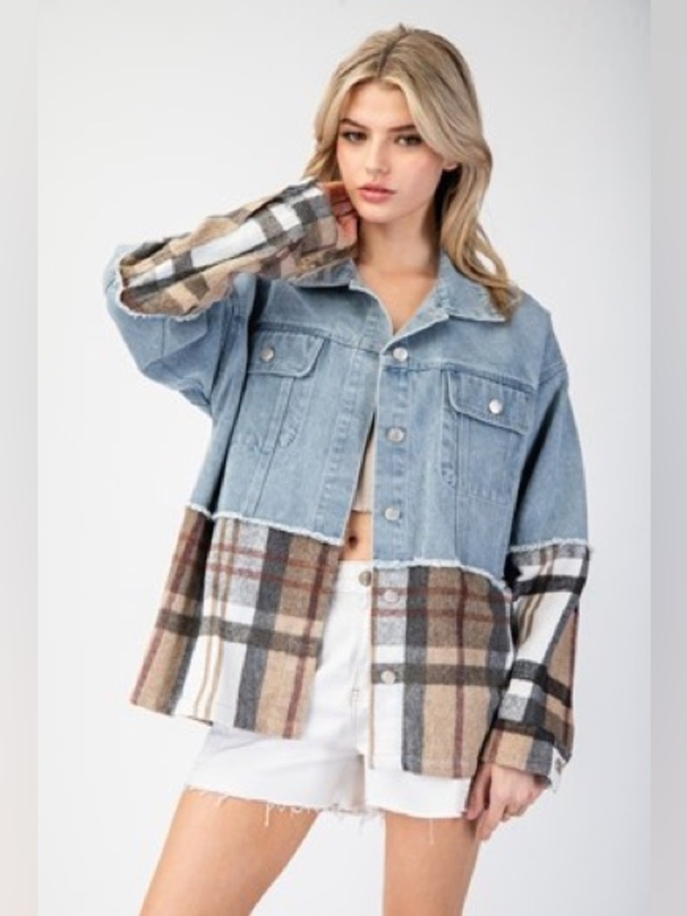Ee:some Denim Plaid Shacket